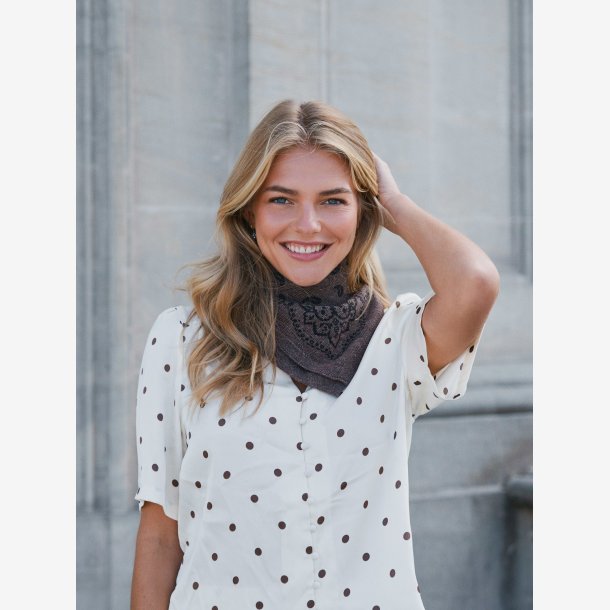 Adelina Paisley Knit Scarf - Brown Melange