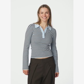 Fannya LS Knit Polo - Light Blue Stripe