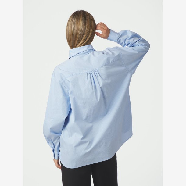 Rocelle Scarf Fine Stripe Shirt - Light Blue