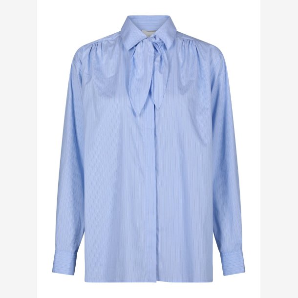 Rocelle Scarf Fine Stripe Shirt - Light Blue