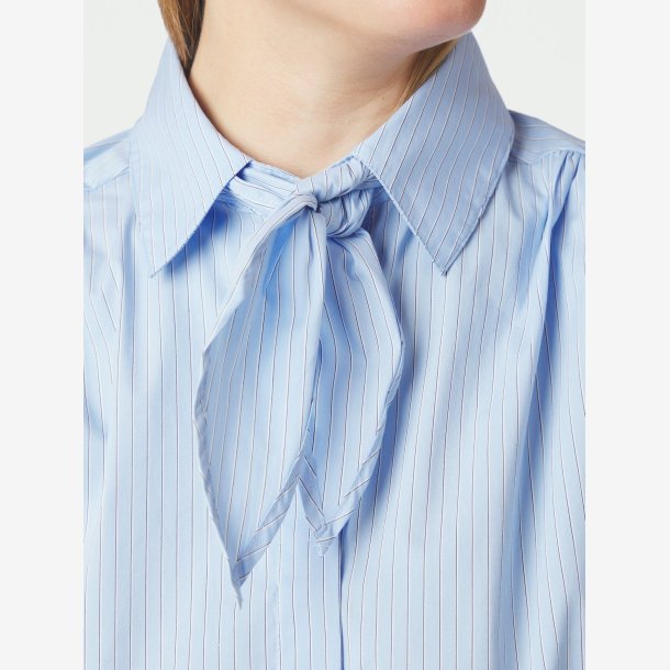 Rocelle Scarf Fine Stripe Shirt - Light Blue